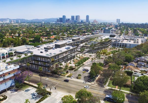 Aerial view of entire property with high rises of Century City in the background