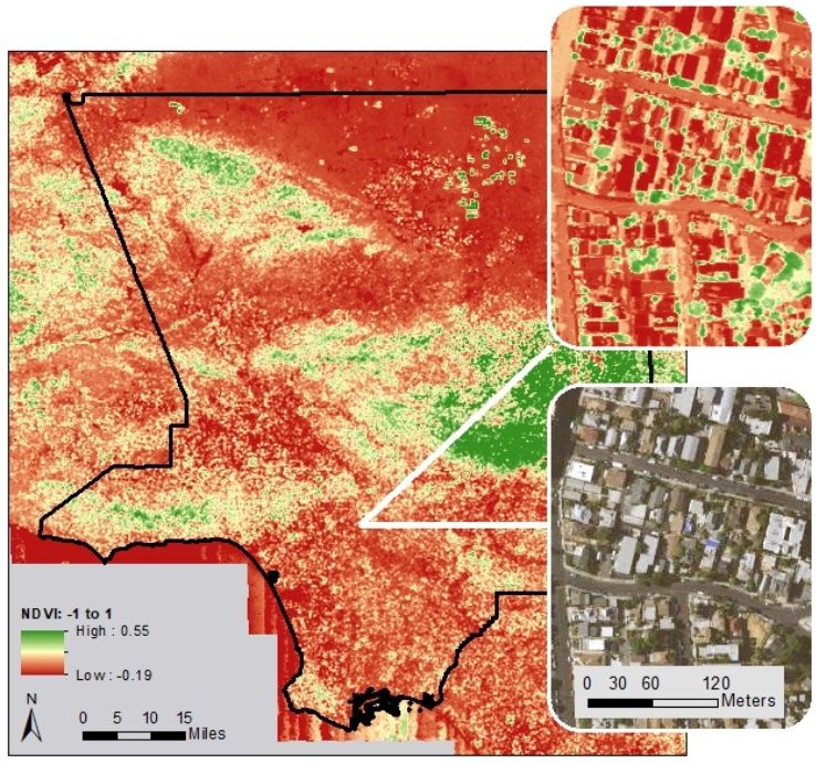 Map of live green vegetation across L.A. County