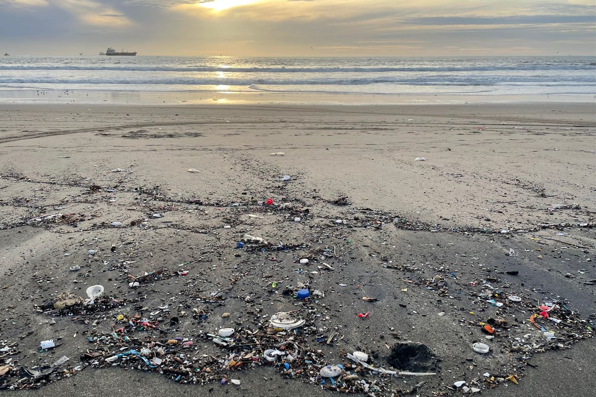 Plastics and other items polluting a beach