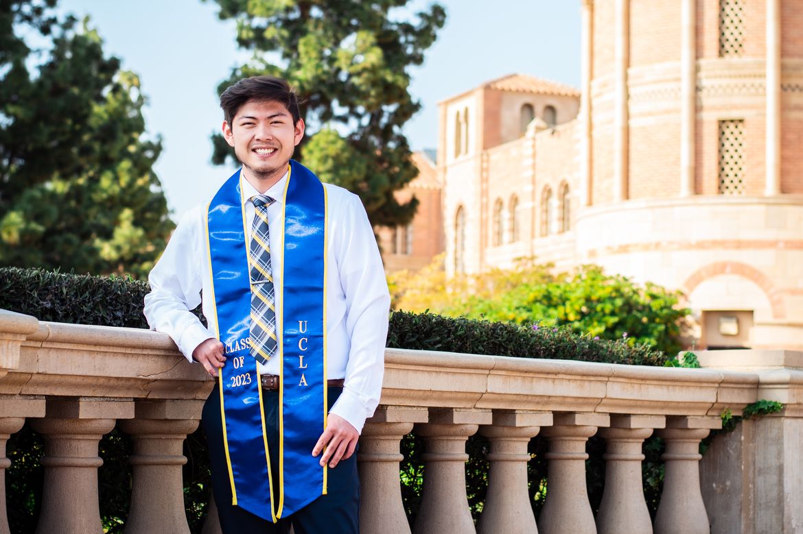 Drew Nishikawa with Royce Hall in the background