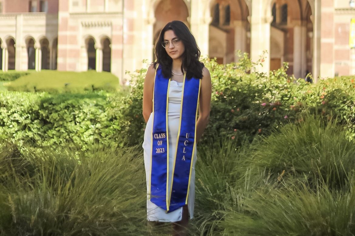 Samantha Gallegos in front of Royce Hall