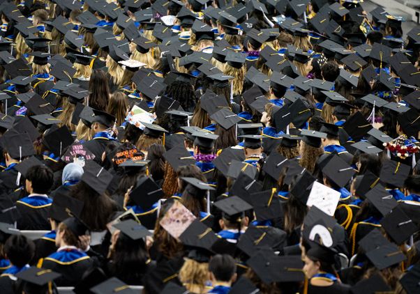 View of 2023 UCLA College graduates from above 