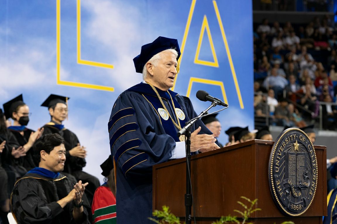 Chancellor Block speaking at the 2023 UCLA College commencement
