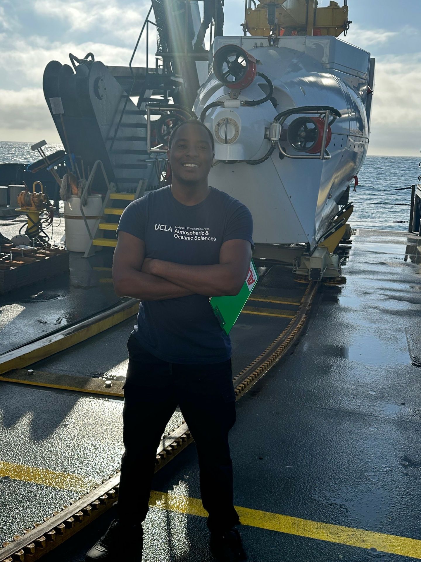De'Marcus Robinson on a boat in Santa Barbara Basin