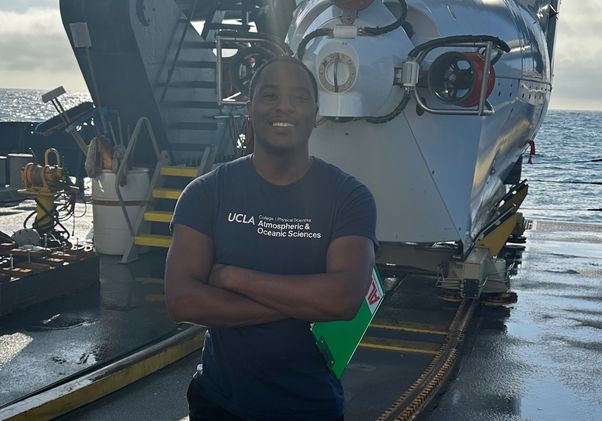 De'Marcus Robinson on a boat in Santa Barbara Basin