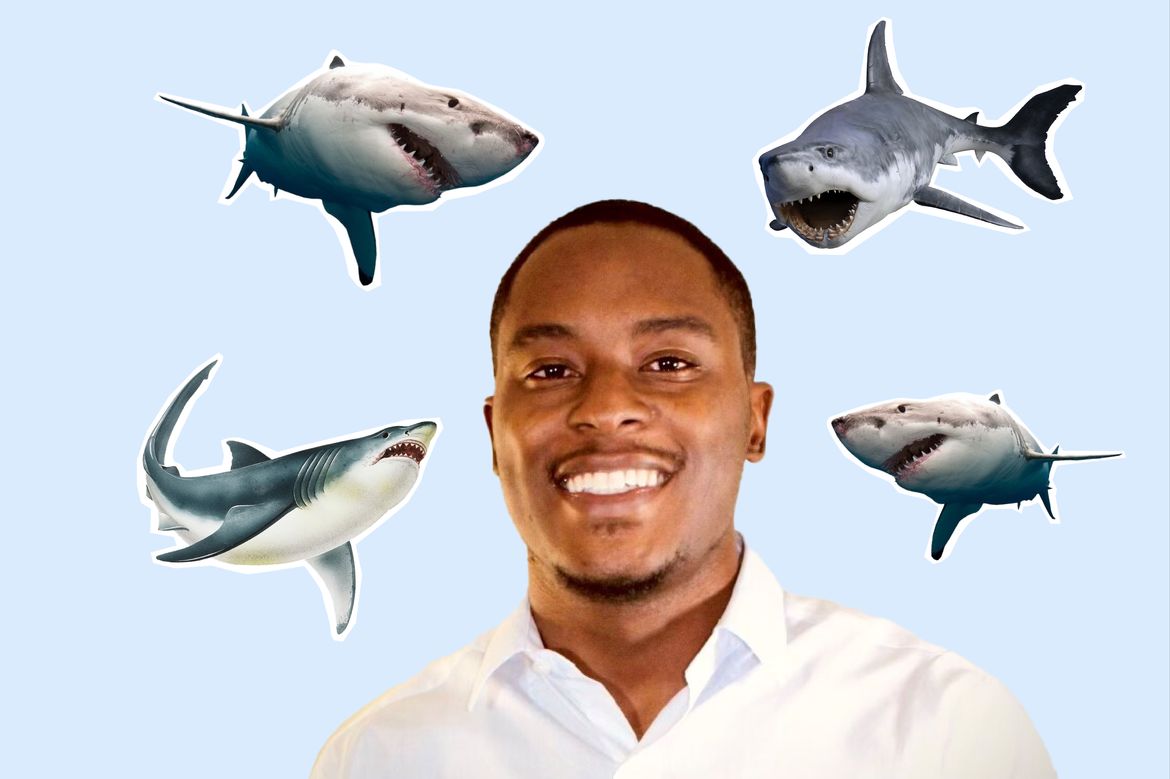 De'Marcus Robinson portrait with superimposed sharks