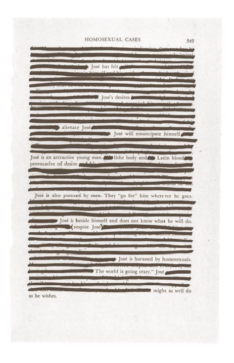 A page of copy with most of the lines blacked out.