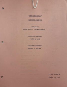 Front page of “West Side Story” shooting schedule