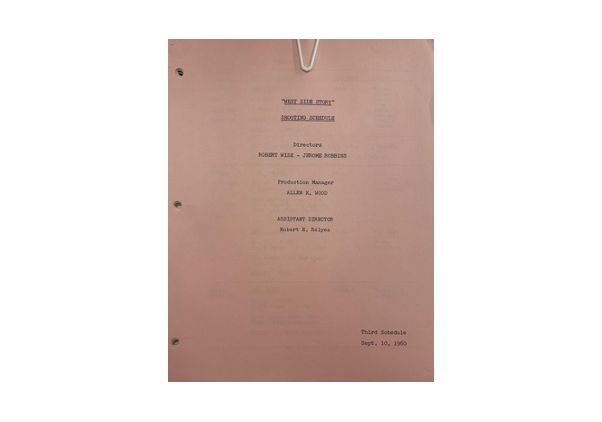 Front page of “West Side Story” shooting schedule