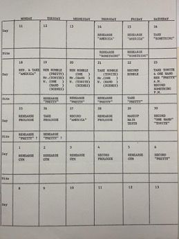 Grid showing “West Side Story” shooting schedule