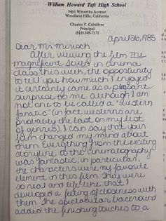 First page of handwritten fan letter to Walter Mirisch