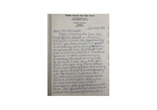 First page of handwritten fan letter to Walter Mirisch