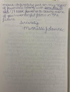 Second page of handwritten fan letter