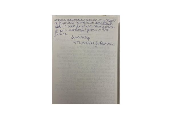 Second page of handwritten fan letter