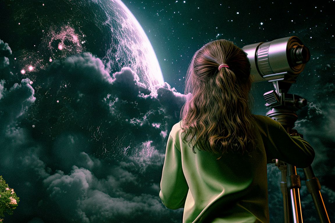 Child and telescope