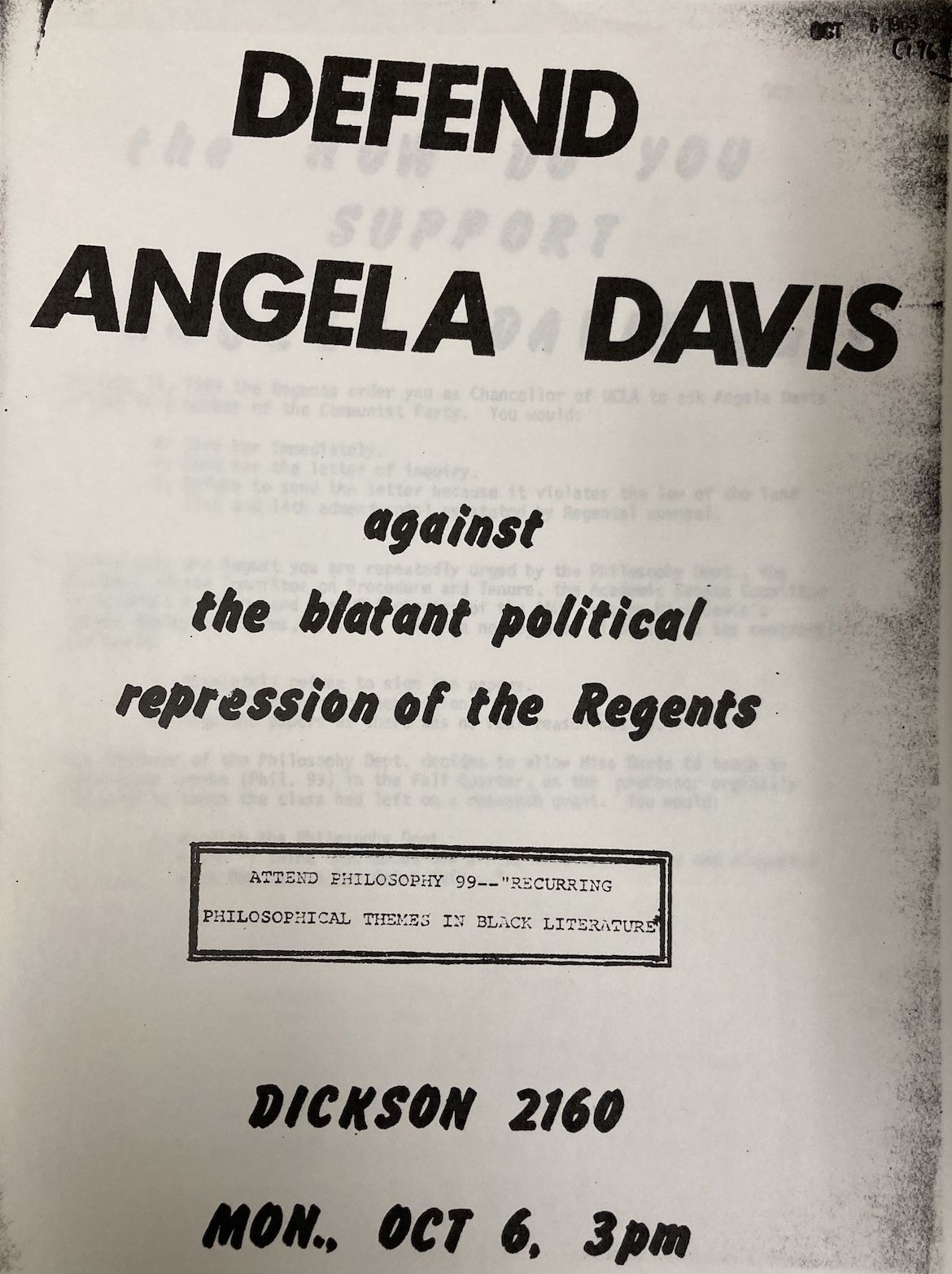 Flyer reading “Defend Angela Davis” 
