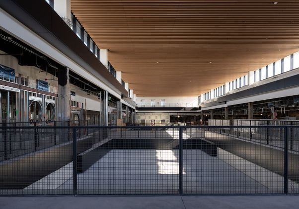 Wide view of interior of former Westside Pavilion shopping mall