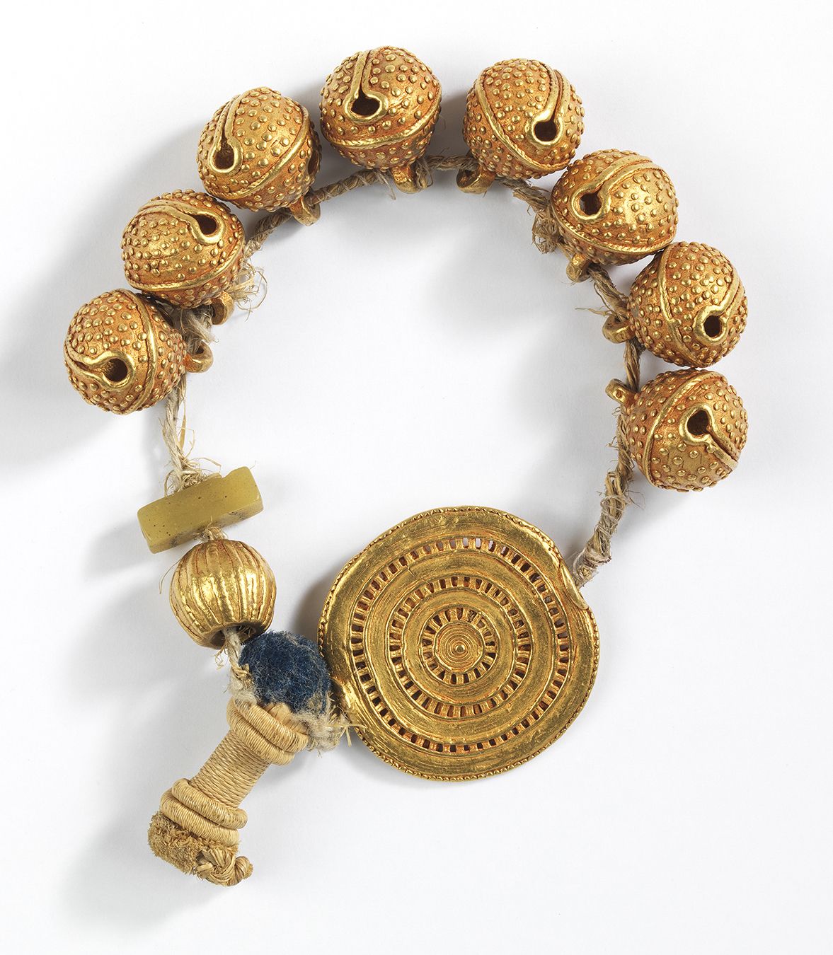 Bead bracelet or anklet with gold disk