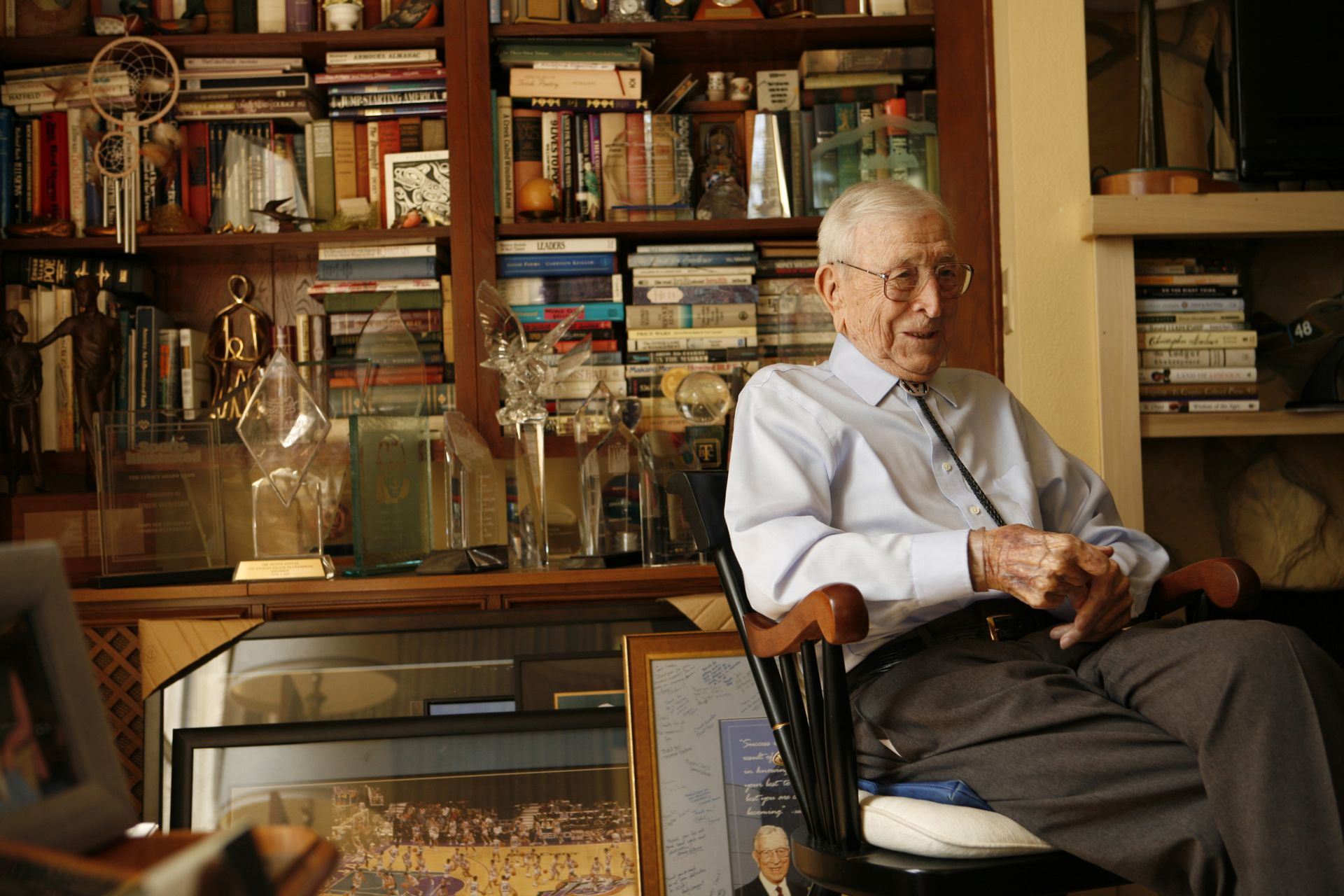 Coach Wooden in his den