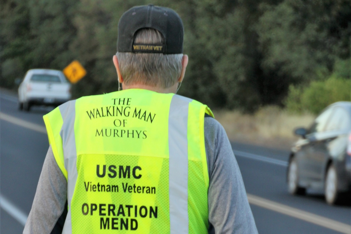 Back of Ric Ryan's jacket as he walks to raise money for UCLA Operation Mend