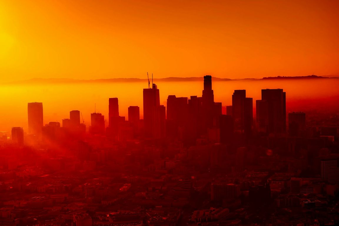 Hazy downtown L.A. orange skyline