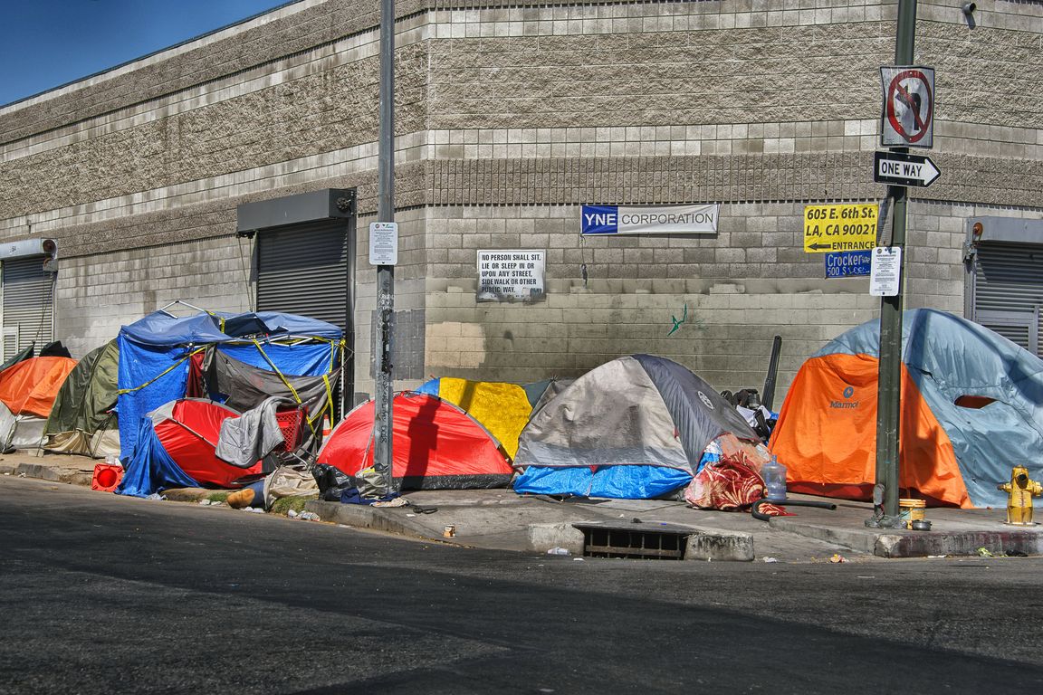 Skid Row tents line a street