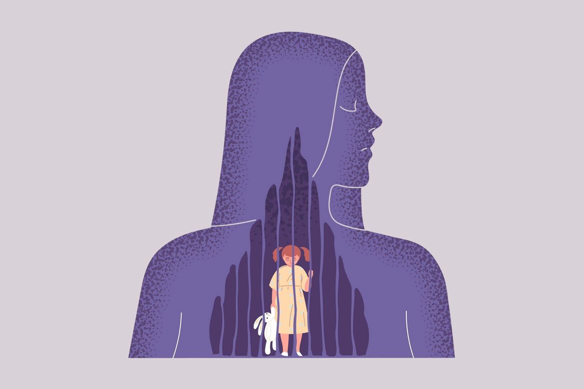Illustration of young girl inside a woman background