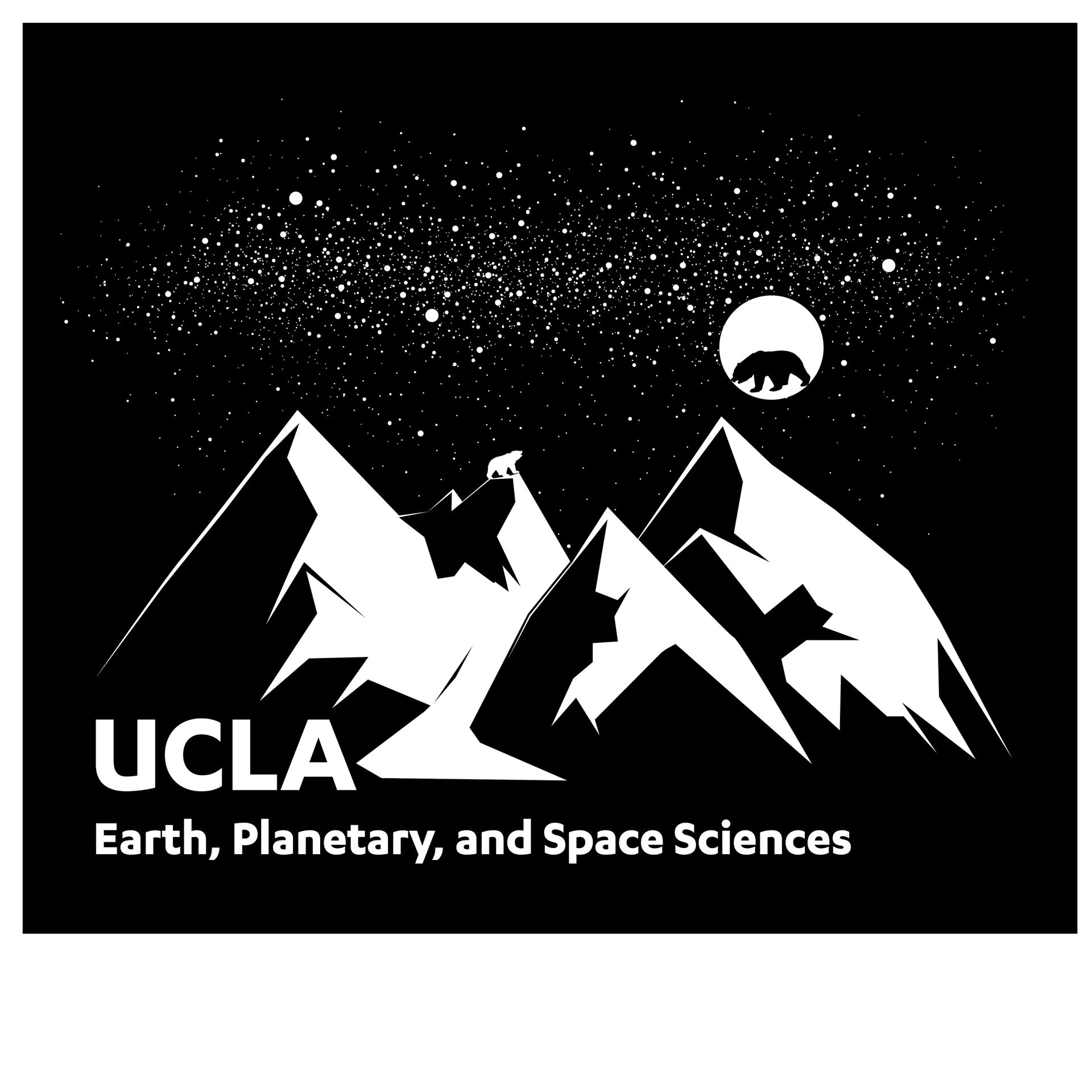 Graphic of mountain peaks and bear in moon with UCLA Earth, Planetary, and Space Sciences