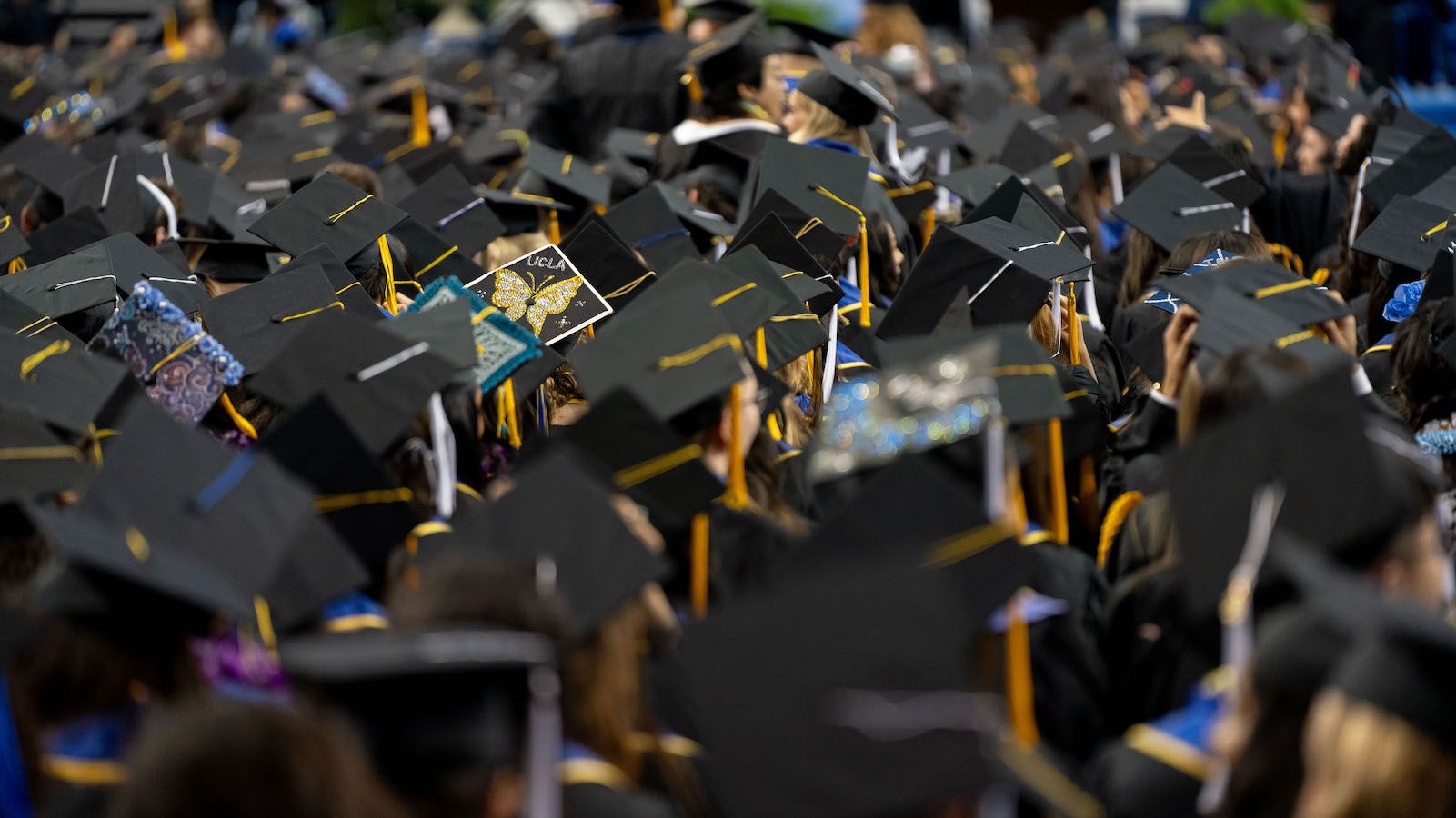 A sea of mortarboards at Pauley Pavilion