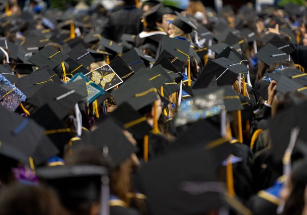 A sea of mortarboards at Pauley Pavilion