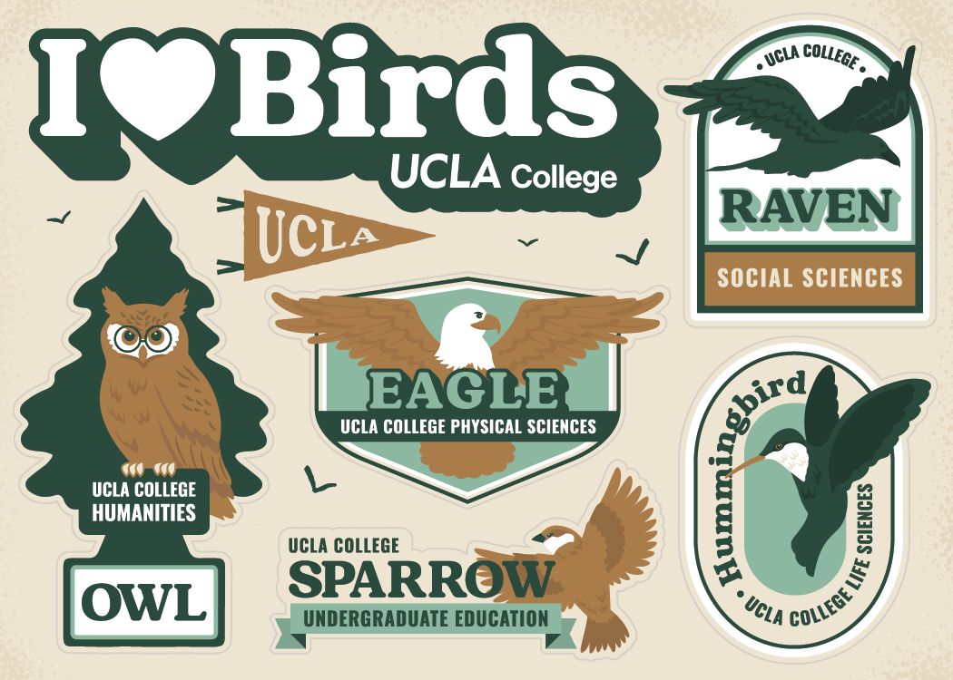 bird-themed digital stickers for UCLA College