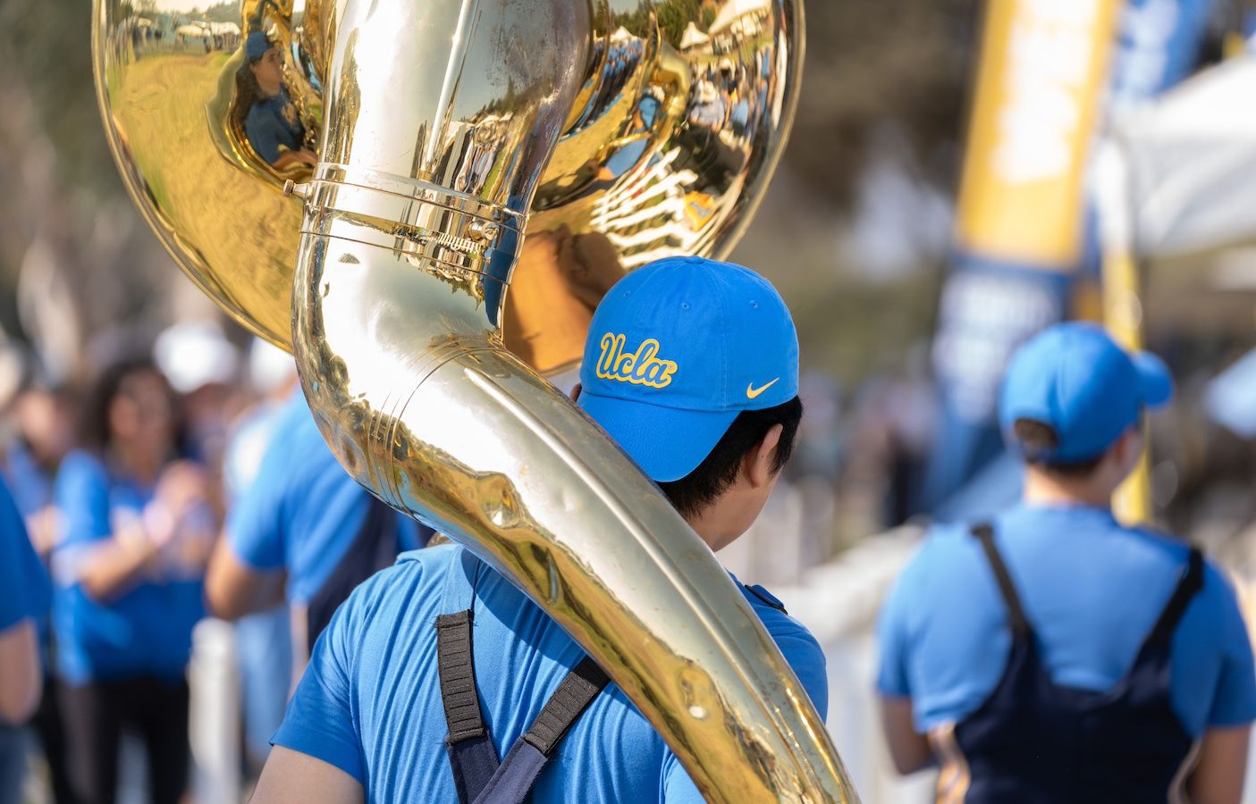 Tuba player from back
