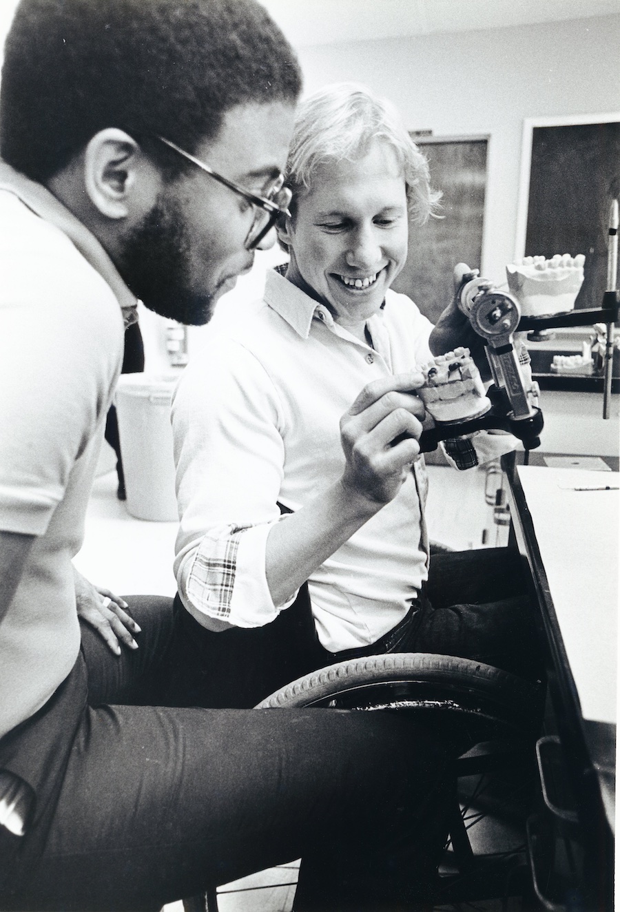 Black-and-white UCLA School of Dentistry students in the 1980s