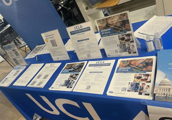 UCLA’s table at the entrance to the disaster recovery center
