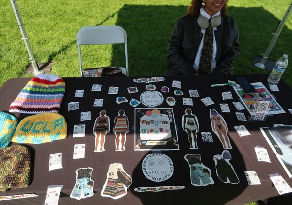 Joanna Gaudet staffs her market stall where she sells her handmade fashion pieces.