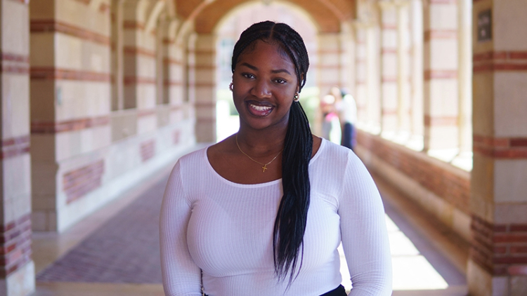 Student Victoria Madu smiles at the camera