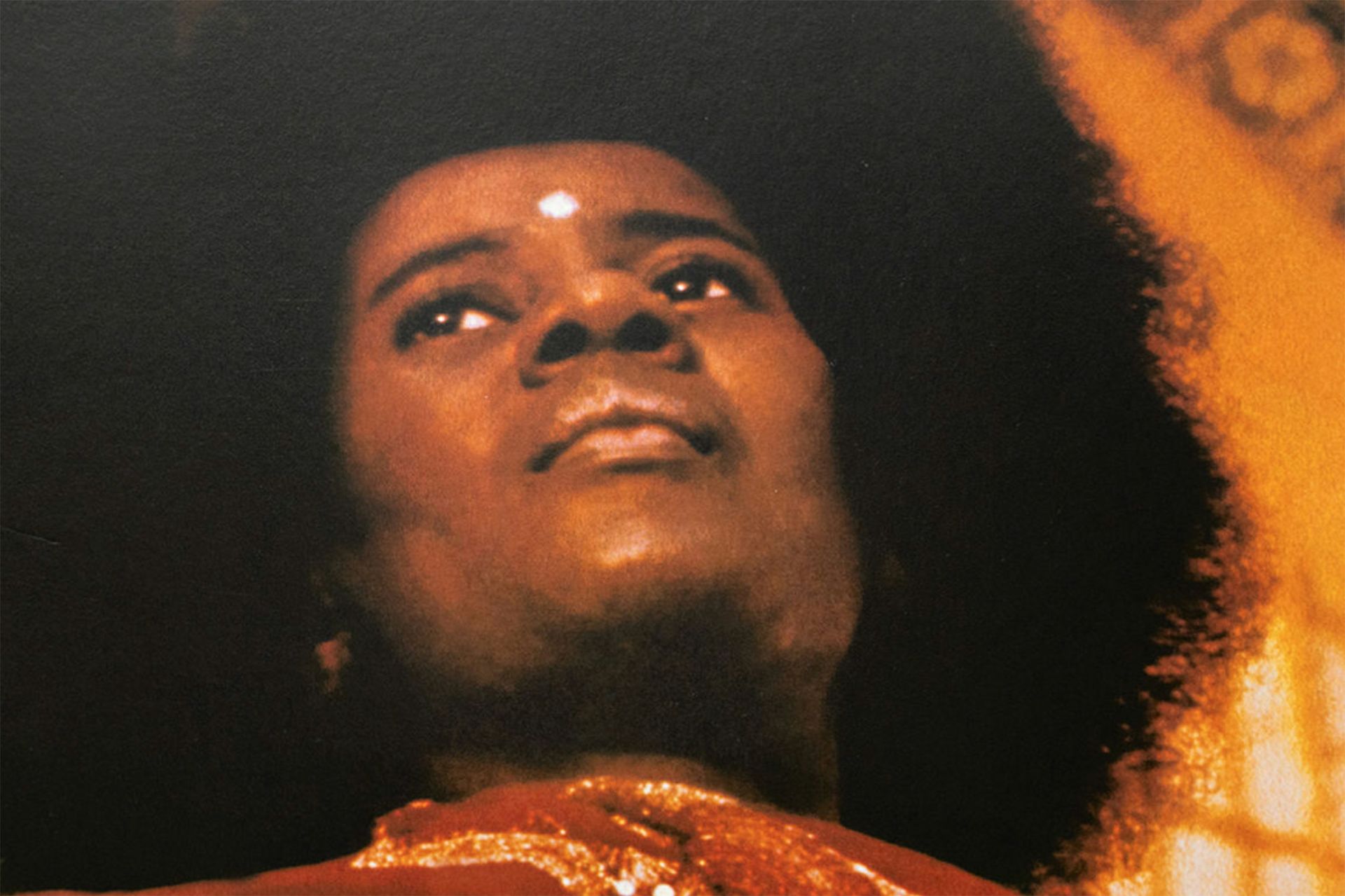 Close-up of Alice Coltrane’s face