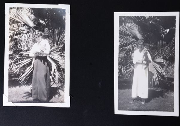 A Scan of two photos showing Dorothy Arzner with rescued coyote pup