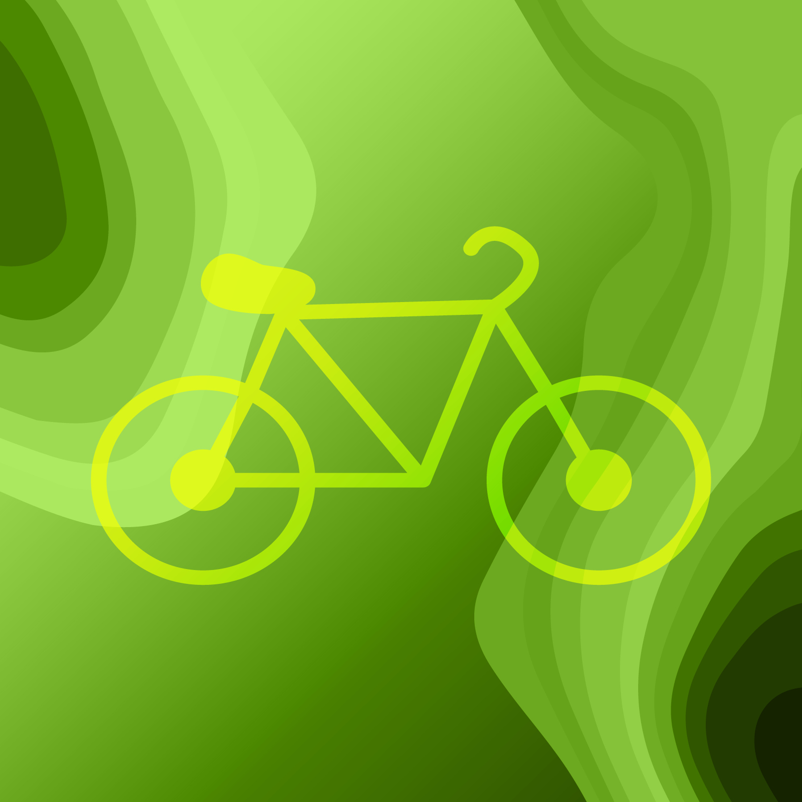 Green graphic illustration with icon of a bicycle, surrounded by green gradient color rings