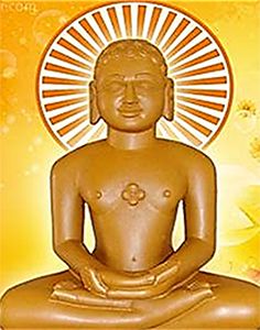 Jain sculpture of seated male with legs crossed and arms in front with palms up