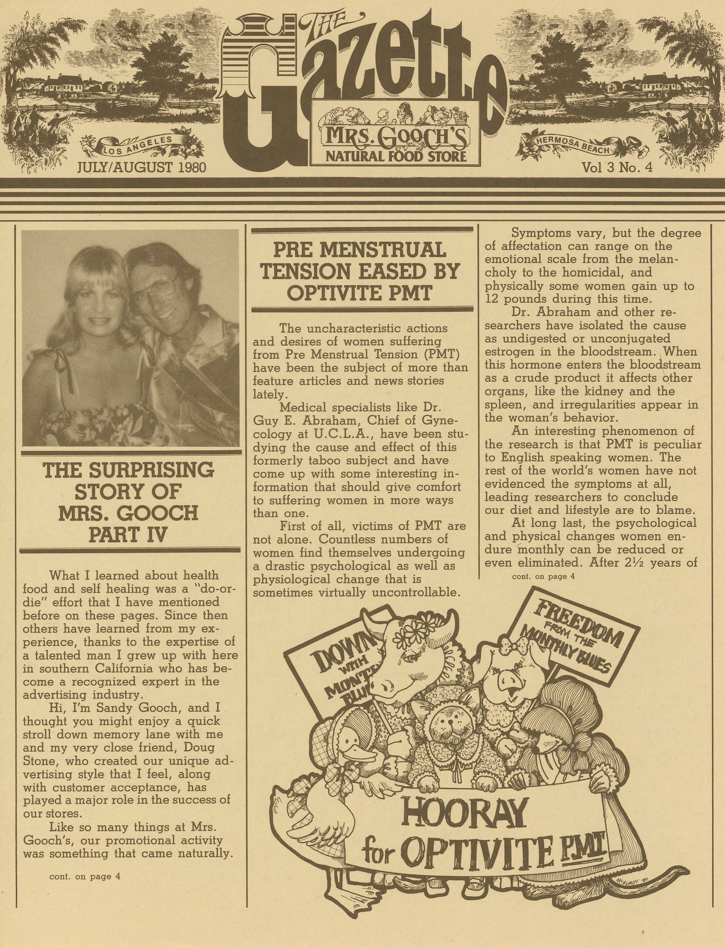 First page of the Mrs. Gooch’s Natural Food Store's Gazette featuring a story about founder Sandy Gooch