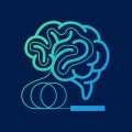 Teal icon of a brain with a loading bar beneath it, on a dark blue background.