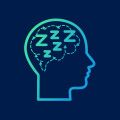 Teal icon of a human head in profile with 'ZZZ' inside, representing sleep, on a dark blue background.
