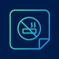 Teal icon of a no-smoking symbol on a document, on a dark blue background.