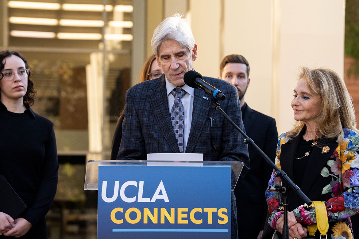 Chancellor Julio Frenk speaking at 'UCLA Connects' podium