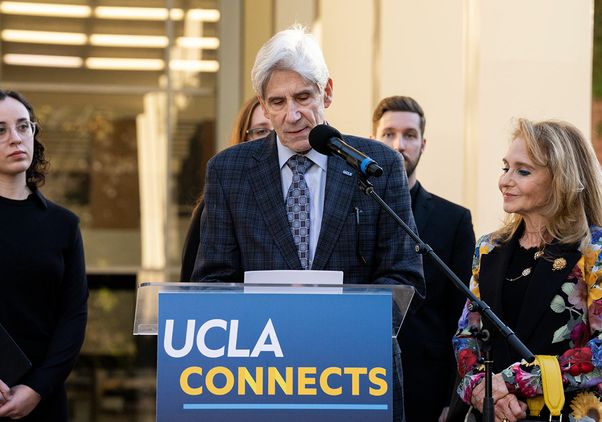Chancellor Julio Frenk speaking at 'UCLA Connects' podium