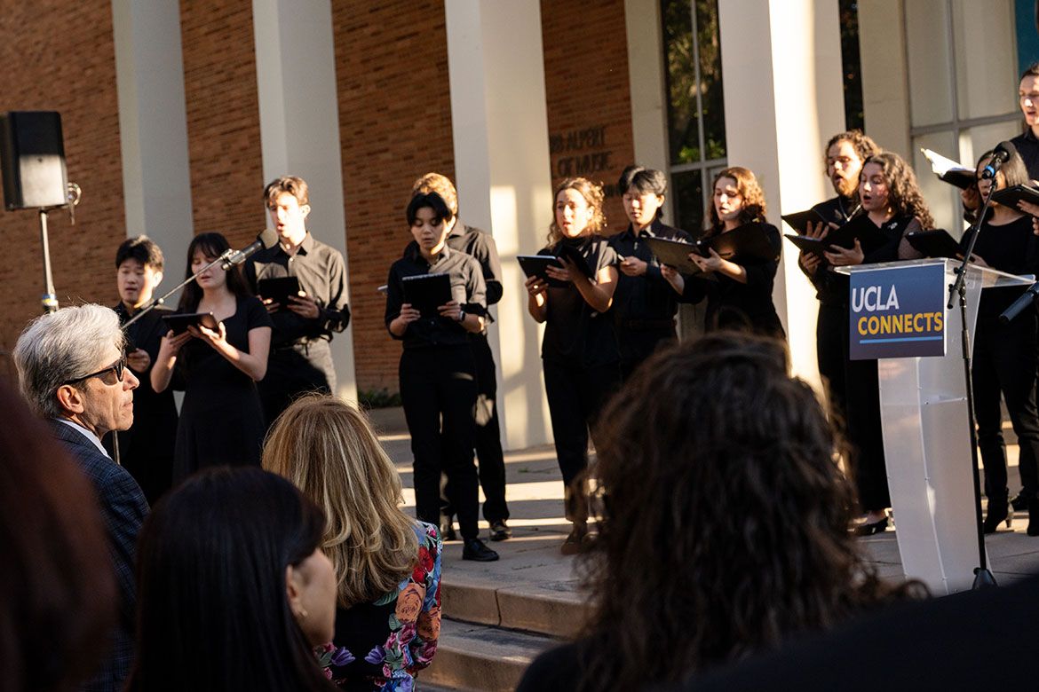 Members of the UCLA Chamber Singers perform at one-year-anniversary of LA fires