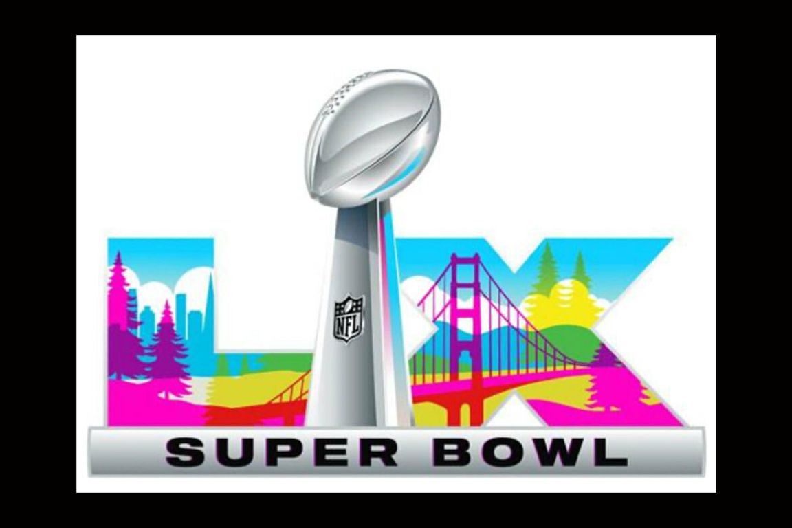 The official Super Bowl LIX logo featuring the Vince Lombardi Trophy, with colorful imagery of the Golden Gate Bridge and San Francisco Bay Area landscape.