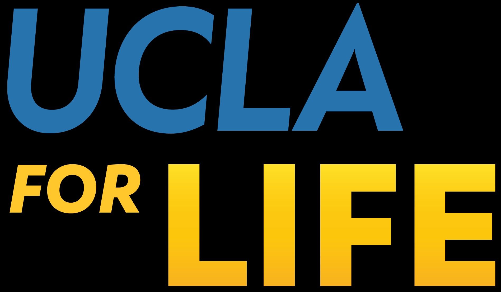 UCLA for Life” in blue and gold text on a black background.