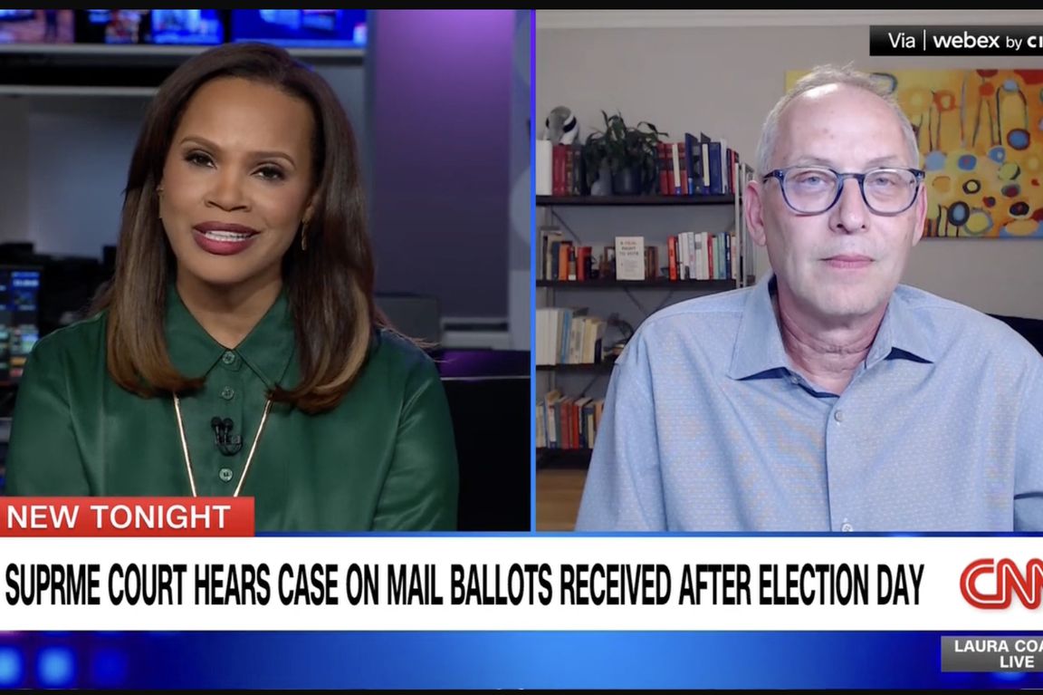 UCLA election law expert Rick Hasen appears via Skype alongside CNN anchor Laura Coates on "Laura Coates Live," during a segment on the Supreme Court hearing a case on mail ballots received after Election Day.